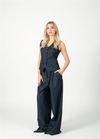 Lacivert Denim Palazzo Pantolon Yelek Takım