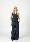 Lacivert Denim Palazzo Pantolon Yelek Takım