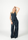 Lacivert Denim Palazzo Pantolon Yelek Takım
