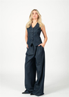 Lacivert Denim Palazzo Pantolon Yelek Takım