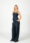 Lacivert Denim Palazzo Pantolon Yelek Takım