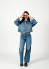 Parlak Taş Detay Denim Mont