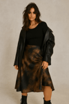 Yeşil-Kahve Batik Süet Etek