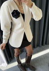 Belden Oturtmalı Kaşe Blazer Krem