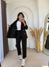 Bymn Gold Düğmeli Kadife Takım Siyah