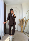 Çizgili Blazer Takım Acıkahve