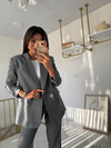 Çizgili Blazer Takım Antrasit
