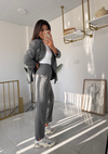 Çizgili Blazer Takım Antrasit