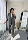 Çizgili Blazer Takım Antrasit