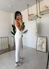Çizgili Blazer Takım Beyaz
