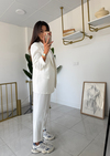 Çizgili Blazer Takım Beyaz