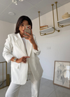 Çizgili Blazer Takım Beyaz
