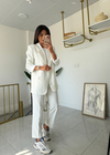 Çizgili Blazer Takım Beyaz