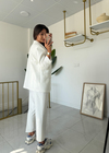Çizgili Blazer Takım Beyaz