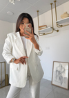 Çizgili Blazer Takım Beyaz