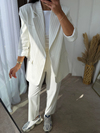 Çizgili Blazer Takım Krem(ÖNSİPARİŞ)