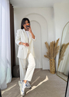 Çizgili Blazer Takım Krem(ÖNSİPARİŞ)