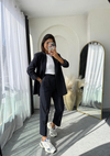 Çizgili Blazer Takım Lacivert 