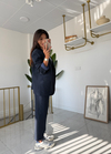 Çizgili Blazer Takım Lacivert 