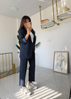 Çizgili Blazer Takım Lacivert 