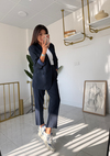 Çizgili Blazer Takım Lacivert 