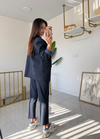 Çizgili Blazer Takım Lacivert 