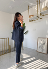 Çizgili Blazer Takım Lacivert 
