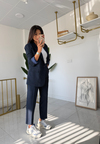 Çizgili Blazer Takım Lacivert 