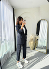 Çizgili Blazer Takım Lacivert 
