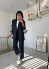 Çizgili Blazer Takım Lacivert 