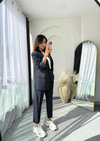 Çizgili Blazer Takım Lacivert 