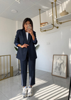 Çizgili Blazer Takım Lacivert 