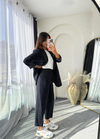 Çizgili Blazer Takım Lacivert 