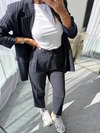 Çizgili Blazer Takım Lacivert 