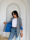 Ekoseli Kaşe Blazer Mavi