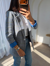 Ekoseli Kaşe Blazer Mavi