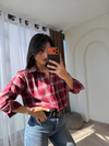 Ekoseli Taşlı Gömlek Bordo
