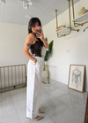 Kemerli Beyaz Gabardin Pantolon 