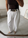 Kemerli Beyaz Gabardin Pantolon 