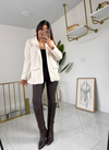 Kemerli Kürk Blazer Krem