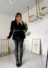 Kemerli Kürk Blazer Siyah
