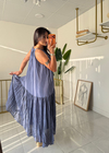 Kırışık Model Dökümlü Elbise İndigo