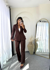Premium Belden Oturtmalı Blazer Takım Kahverengi 
