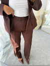 Premium Belden Oturtmalı Blazer Takım Kahverengi 