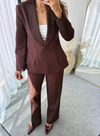 Premium Belden Oturtmalı Blazer Takım Kahverengi 