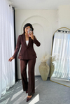Premium Belden Oturtmalı Blazer Takım Kahverengi 