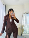 Premium Belden Oturtmalı Blazer Takım Kahverengi 