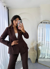 Premium Belden Oturtmalı Blazer Takım Kahverengi 