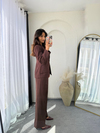 Premium Belden Oturtmalı Blazer Takım Kahverengi 