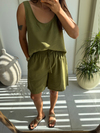 Şehirboy Tensel Şort Takım Yağyeşil